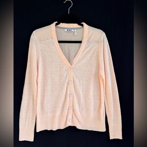 Three Dots Peach Button-Up Women's Cardigan Organic Linen lightweight button up